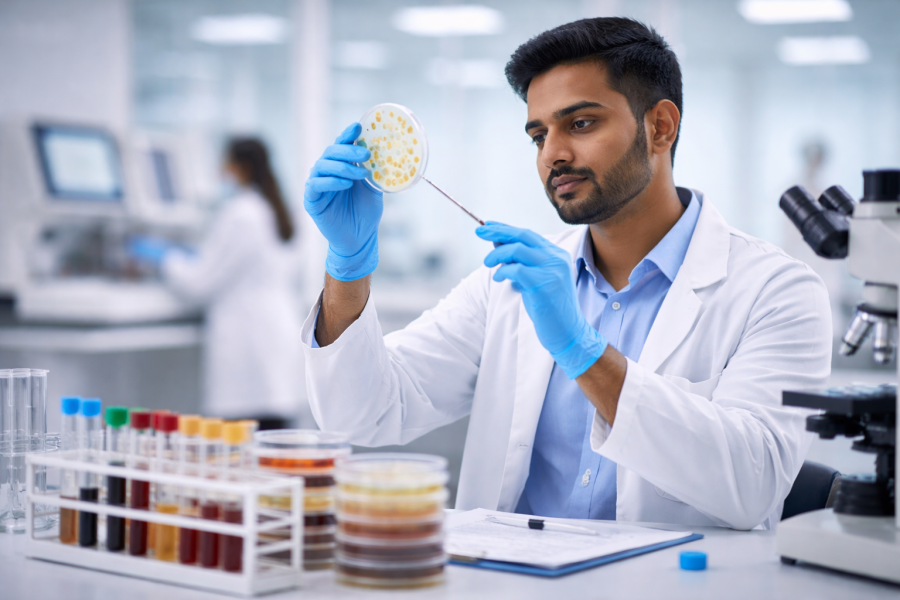 Clinical microbiology laboratory testing at Career Hospital Bhopal