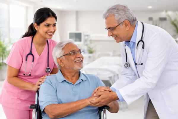 Cardiologist consulting an elderly heart patient at Career Hospital Bhopal